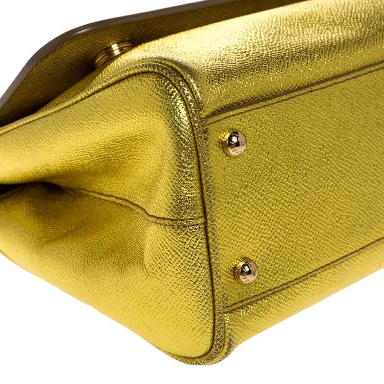 Pre Owned Dolce & Gabbana Metallic Lemon Leather Medium Miss Sicily Top Handle Bag