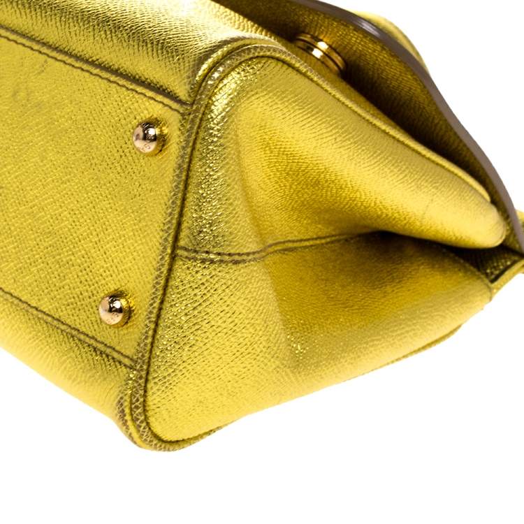 Pre Owned Dolce & Gabbana Metallic Lemon Leather Medium Miss Sicily Top Handle Bag