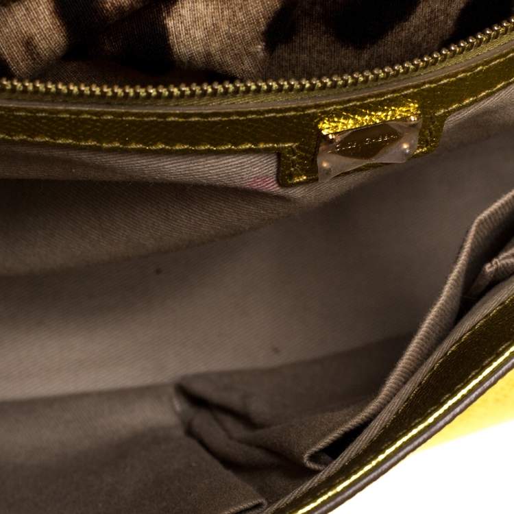 Pre Owned Dolce & Gabbana Metallic Lemon Leather Medium Miss Sicily Top Handle Bag