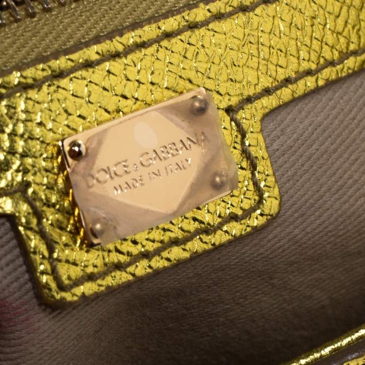 Pre Owned Dolce & Gabbana Metallic Lemon Leather Medium Miss Sicily Top Handle Bag