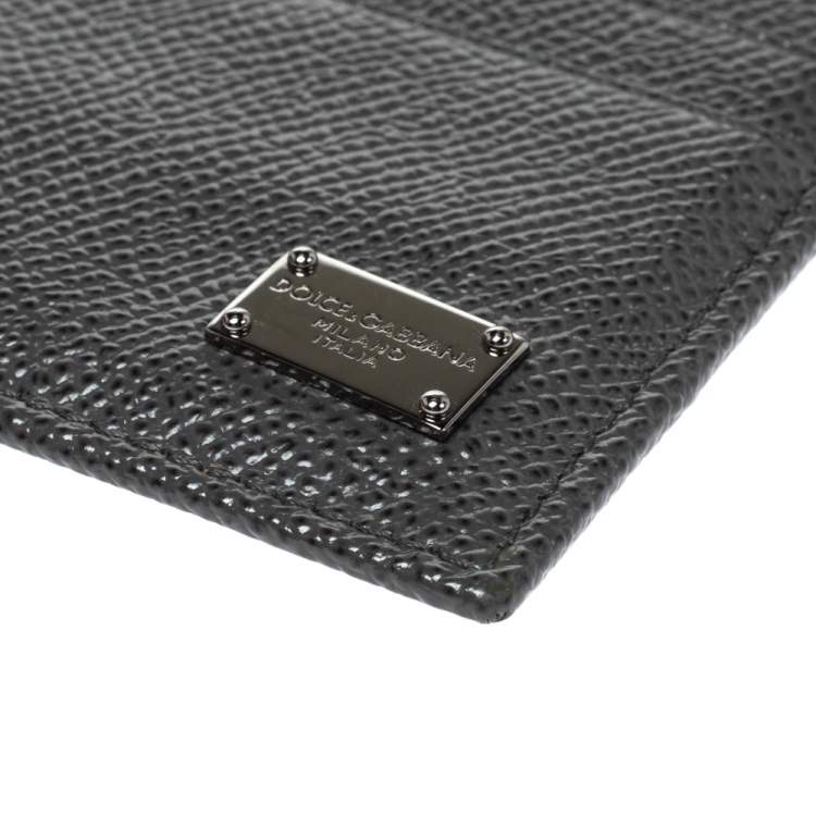 Pre Owned Dolce & Gabbana Dark Grey Leather Business Card Holder