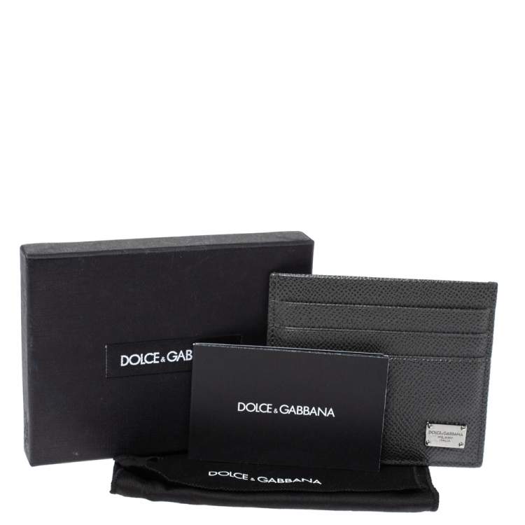Pre Owned Dolce & Gabbana Dark Grey Leather Business Card Holder
