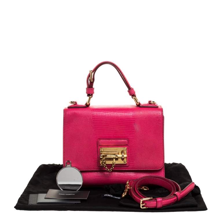 Pre Owned Dolce & Gabbana Pink Lizard Embossed Leather Medium Miss Monica Top Handle Bag