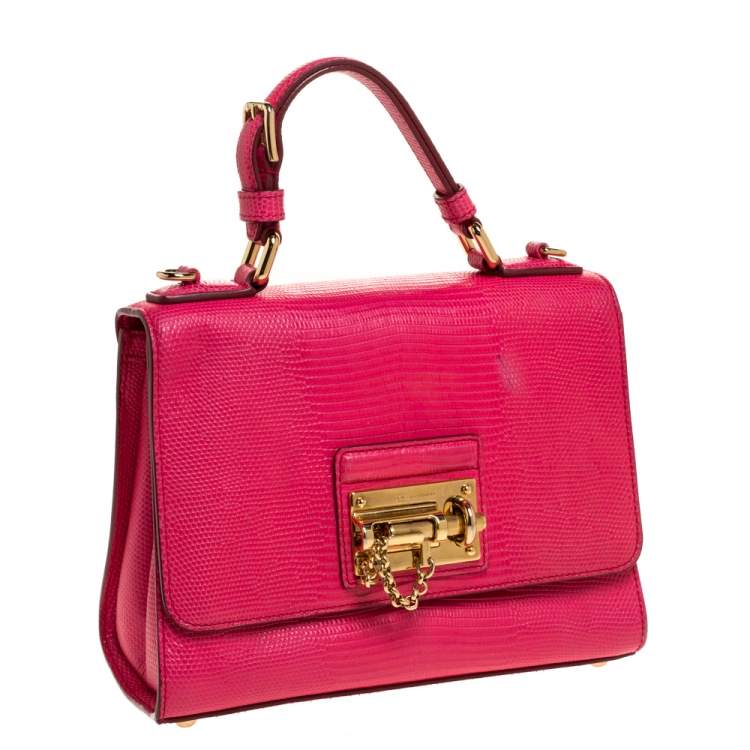 Pre Owned Dolce & Gabbana Pink Lizard Embossed Leather Medium Miss Monica Top Handle Bag