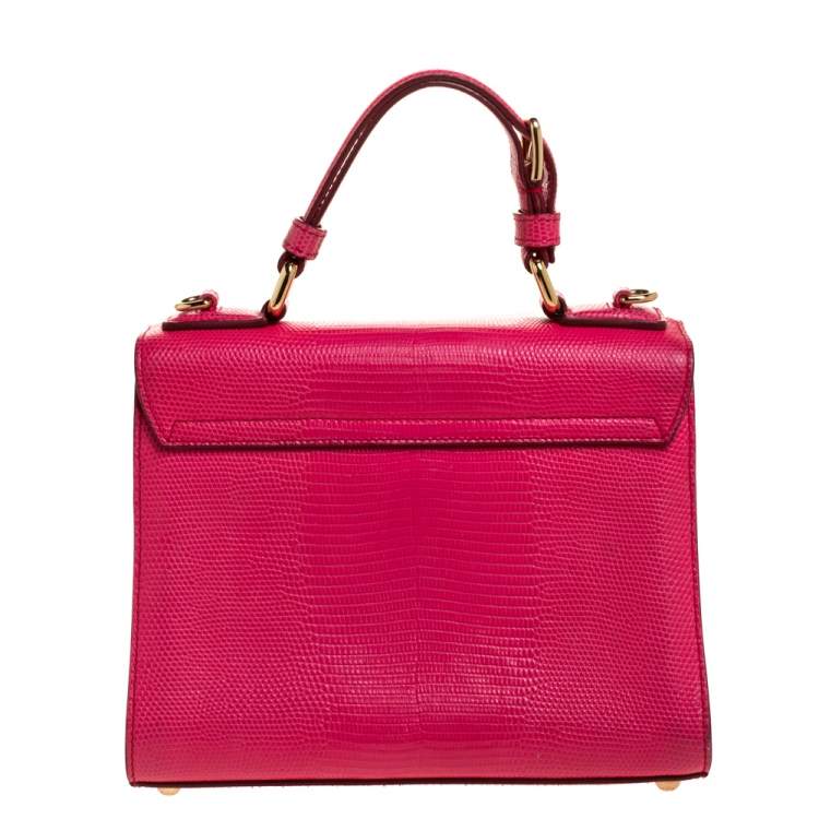 Pre Owned Dolce & Gabbana Pink Lizard Embossed Leather Medium Miss Monica Top Handle Bag