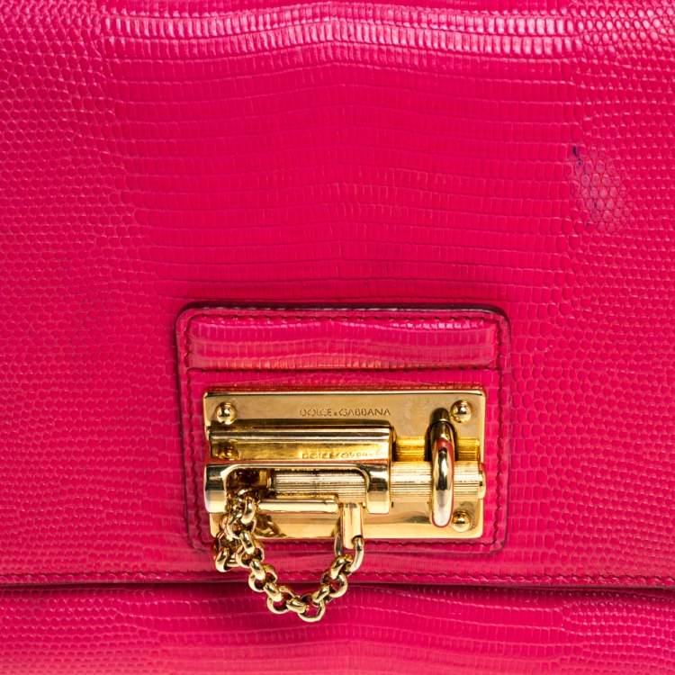 Pre Owned Dolce & Gabbana Pink Lizard Embossed Leather Medium Miss Monica Top Handle Bag
