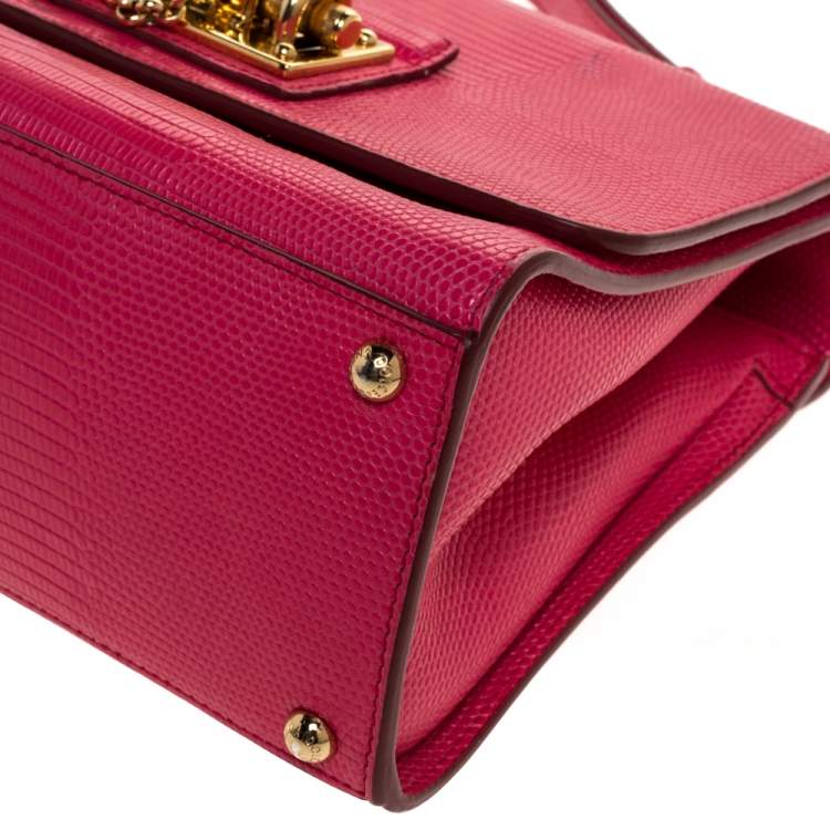 Pre Owned Dolce & Gabbana Pink Lizard Embossed Leather Medium Miss Monica Top Handle Bag