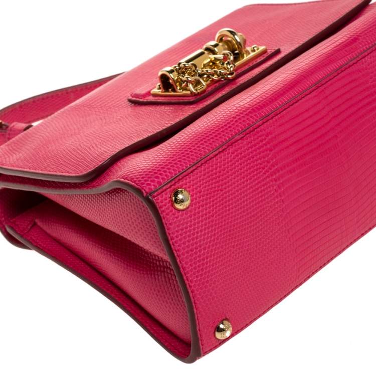 Pre Owned Dolce & Gabbana Pink Lizard Embossed Leather Medium Miss Monica Top Handle Bag
