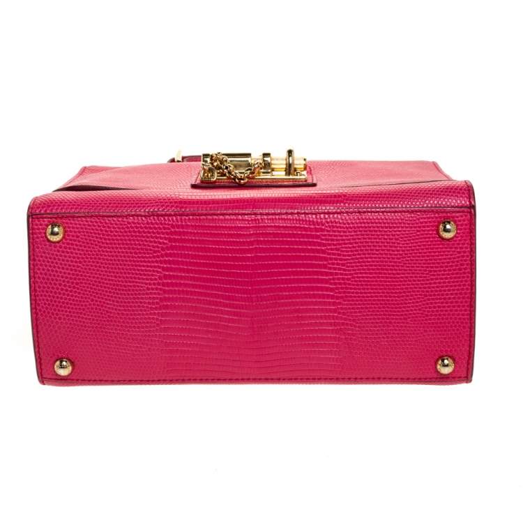 Pre Owned Dolce & Gabbana Pink Lizard Embossed Leather Medium Miss Monica Top Handle Bag