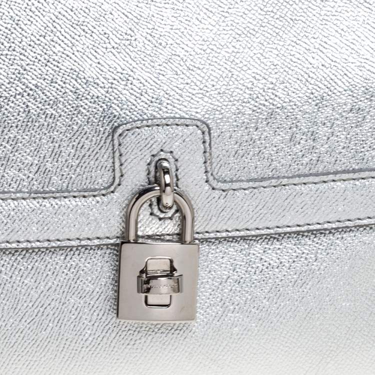 Pre Owned Dolce and Gabbana Silver Leather Small Miss Dolce Top Handle Bag