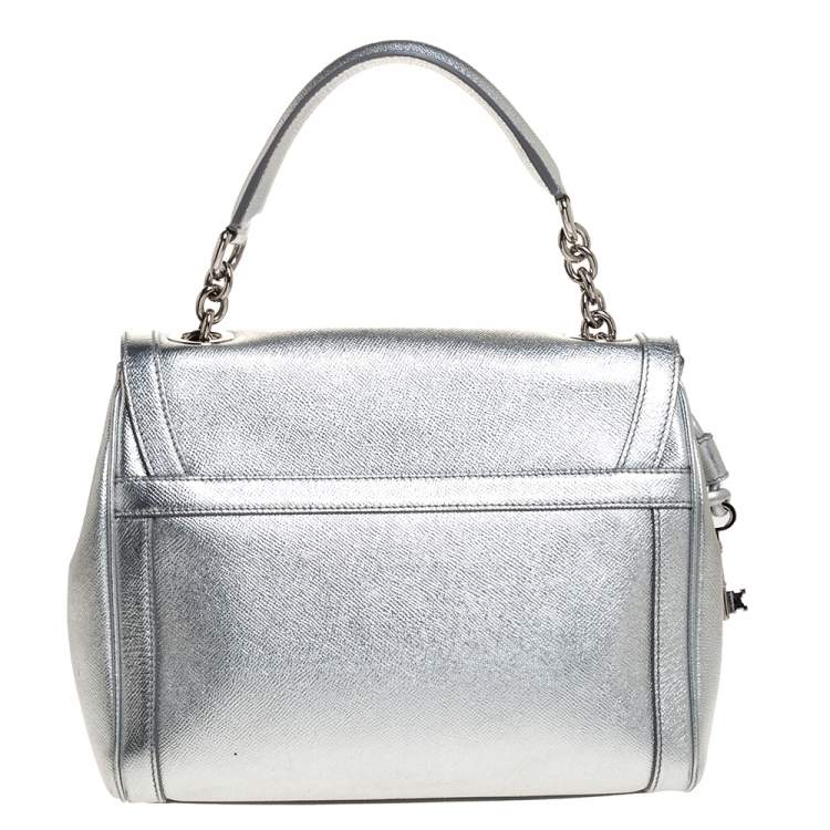 Pre Owned Dolce and Gabbana Silver Leather Small Miss Dolce Top Handle Bag