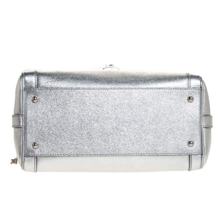 Pre Owned Dolce and Gabbana Silver Leather Small Miss Dolce Top Handle Bag