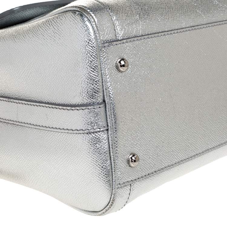 Pre Owned Dolce and Gabbana Silver Leather Small Miss Dolce Top Handle Bag