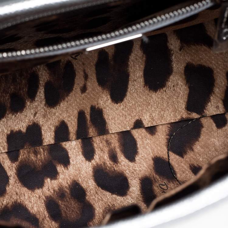 Pre Owned Dolce and Gabbana Silver Leather Small Miss Dolce Top Handle Bag