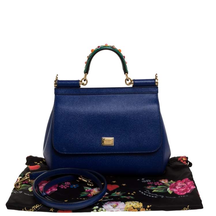 Pre Owned Dolce & Gabbana Blue Leather Medium Miss Sicily Top Handle Bag