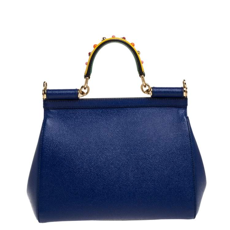 Pre Owned Dolce & Gabbana Blue Leather Medium Miss Sicily Top Handle Bag