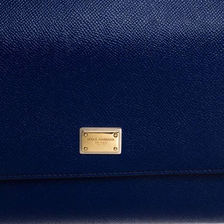 Pre Owned Dolce & Gabbana Blue Leather Medium Miss Sicily Top Handle Bag