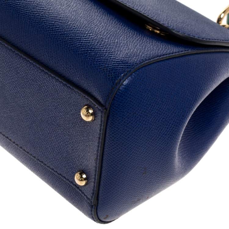 Pre Owned Dolce & Gabbana Blue Leather Medium Miss Sicily Top Handle Bag