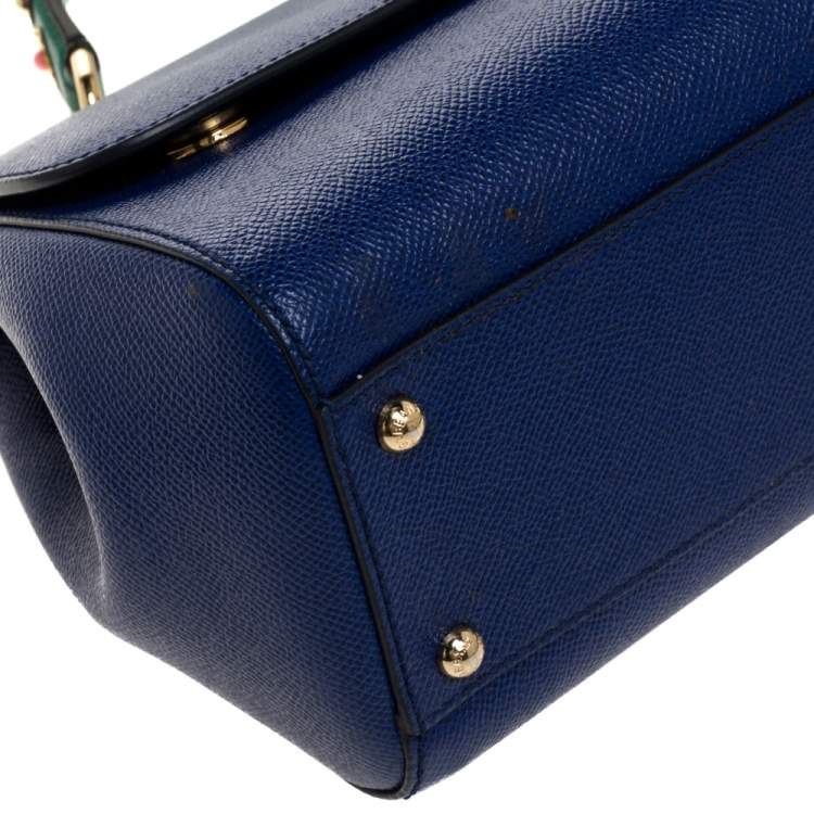 Pre Owned Dolce & Gabbana Blue Leather Medium Miss Sicily Top Handle Bag