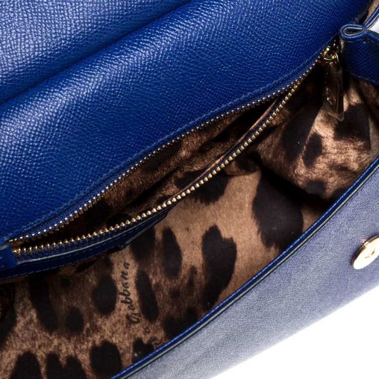 Pre Owned Dolce & Gabbana Blue Leather Medium Miss Sicily Top Handle Bag