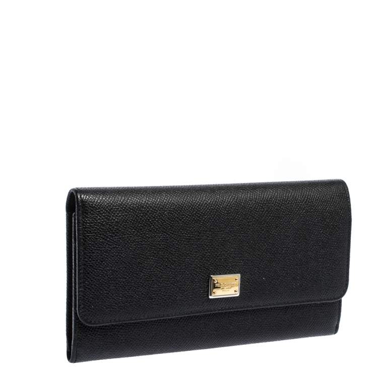 Pre Owned Dolce & Gabbana Black Grained Leather Flap Continental Wallet