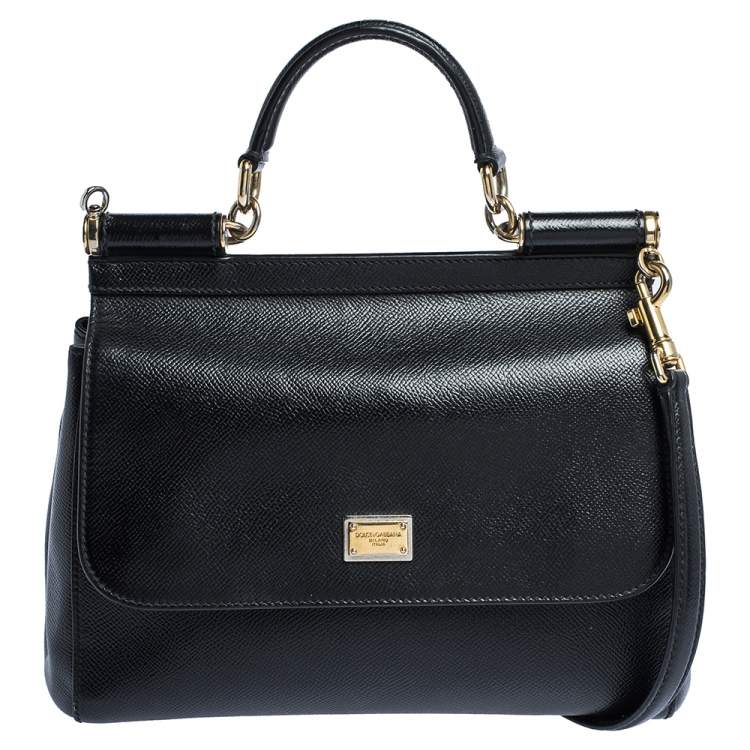 Pre Owned Dolce & Gabbana Black Leather Medium Miss Sicily Top Handle Bag