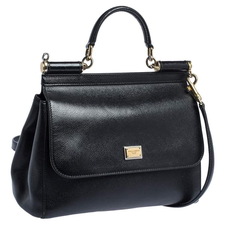 Pre Owned Dolce & Gabbana Black Leather Medium Miss Sicily Top Handle Bag