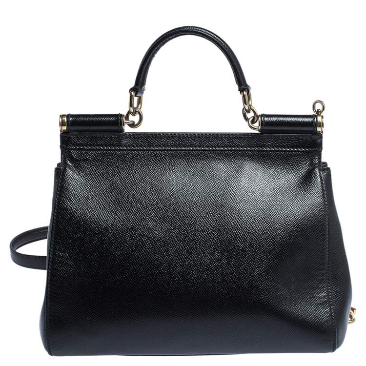 Pre Owned Dolce & Gabbana Black Leather Medium Miss Sicily Top Handle Bag