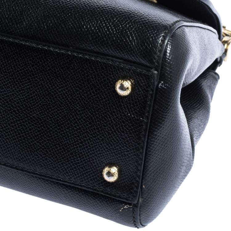 Pre Owned Dolce & Gabbana Black Leather Medium Miss Sicily Top Handle Bag