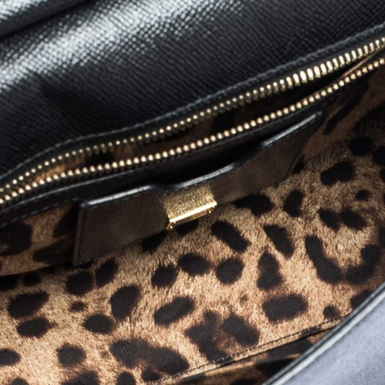 Pre Owned Dolce & Gabbana Black Leather Medium Miss Sicily Top Handle Bag