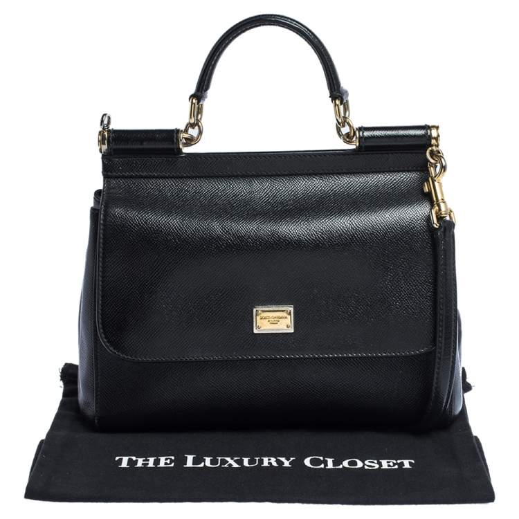 Pre Owned Dolce & Gabbana Black Leather Medium Miss Sicily Top Handle Bag