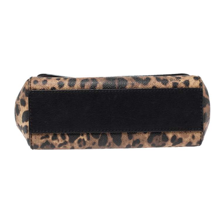 Pre Owned Dolce & Gabbana Black/Leopard Print Coated Canvas and Leather Small Miss Sicily Top Handle Bag