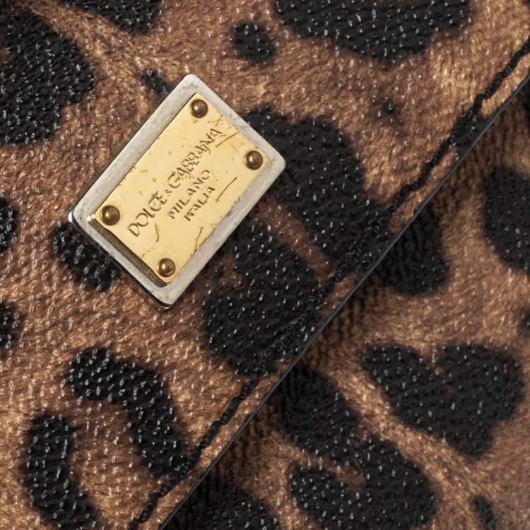 Pre Owned Dolce & Gabbana Black/Leopard Print Coated Canvas and Leather Small Miss Sicily Top Handle Bag