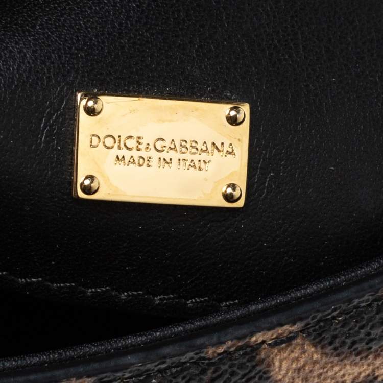 Pre Owned Dolce & Gabbana Black/Leopard Print Coated Canvas and Leather Small Miss Sicily Top Handle Bag