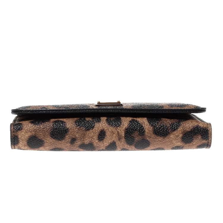 Pre Owned Dolce & Gabbana Brown Leopard Print Coated Canvas and Leather Sicily Smartphone Von Bag
