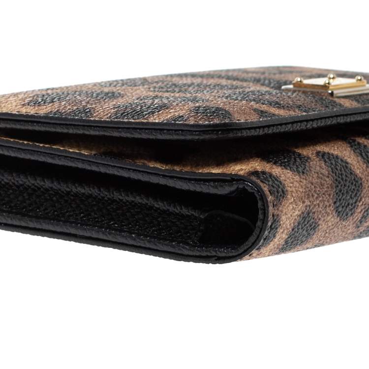 Pre Owned Dolce & Gabbana Brown Leopard Print Coated Canvas and Leather Sicily Smartphone Von Bag