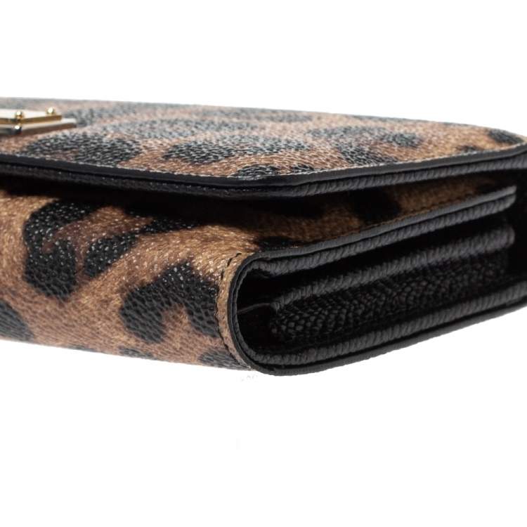 Pre Owned Dolce & Gabbana Brown Leopard Print Coated Canvas and Leather Sicily Smartphone Von Bag