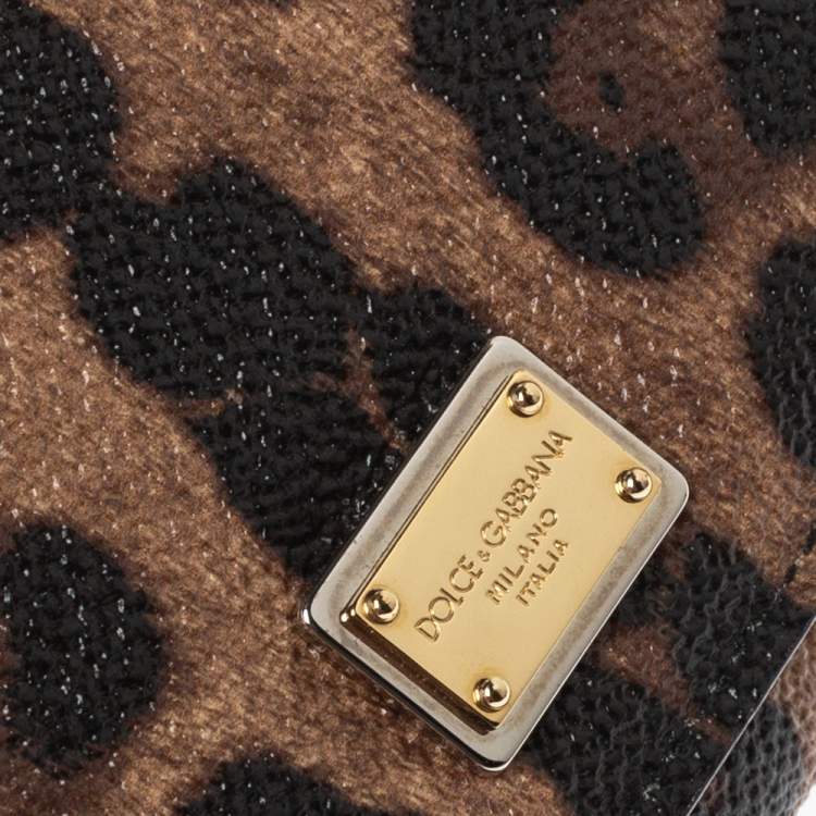 Pre Owned Dolce & Gabbana Brown Leopard Print Coated Canvas and Leather Sicily Smartphone Von Bag