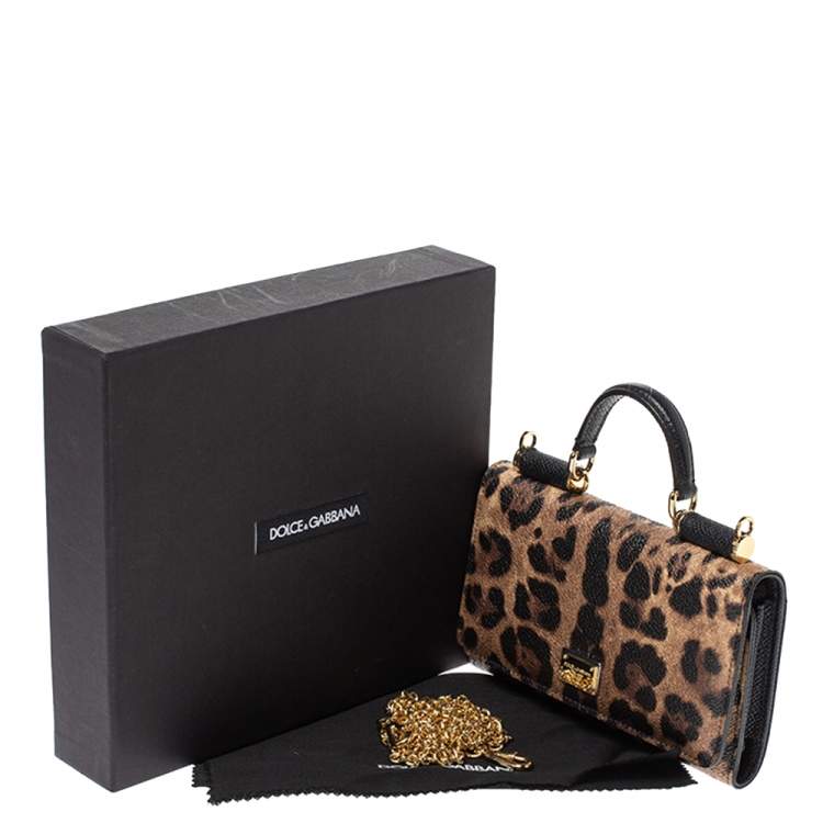 Pre Owned Dolce & Gabbana Brown Leopard Print Coated Canvas and Leather Sicily Smartphone Von Bag