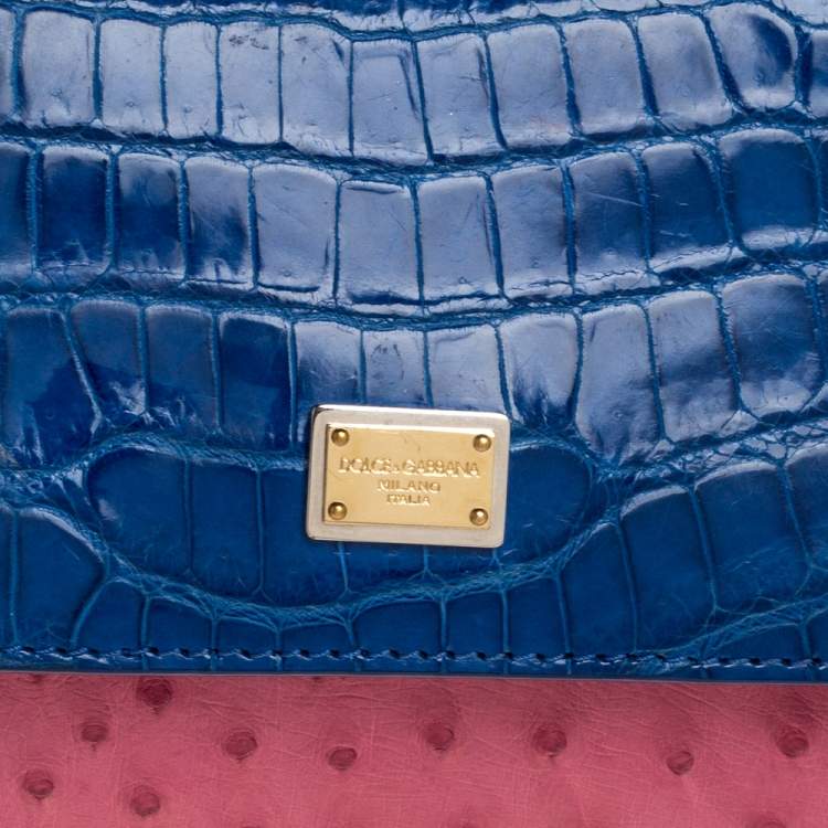 Pre Owned Dolce & Gabbana Multicolor Crocodile and Ostrich Small Miss Sicily Top Handle Bag