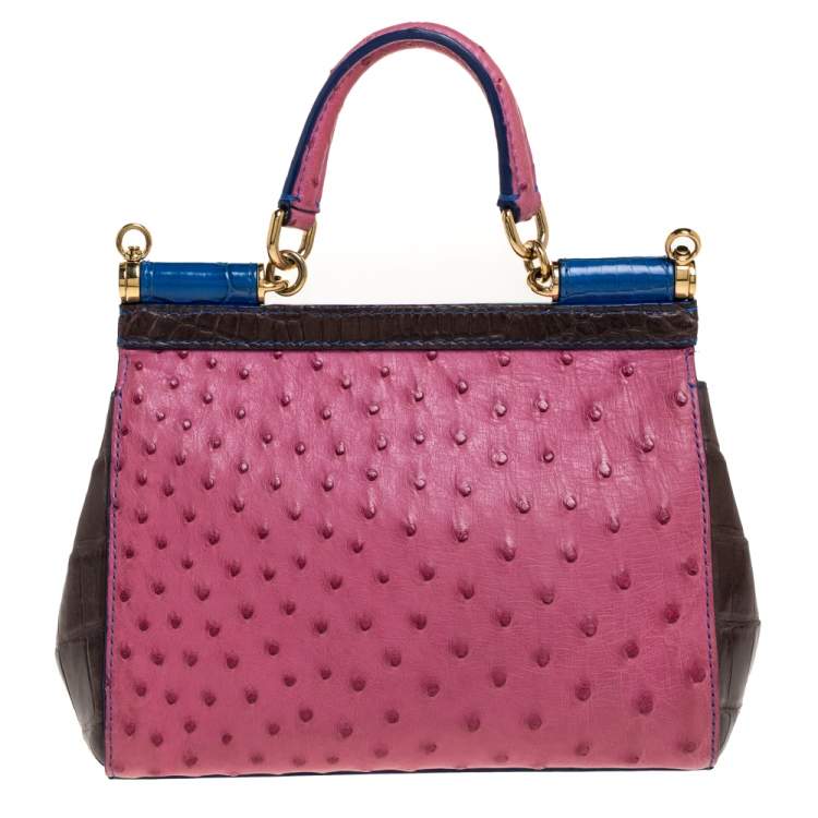 Pre Owned Dolce & Gabbana Multicolor Crocodile and Ostrich Small Miss Sicily Top Handle Bag