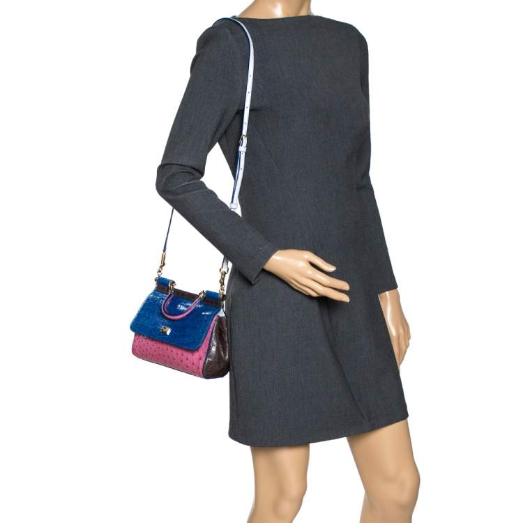 Pre Owned Dolce & Gabbana Multicolor Crocodile and Ostrich Small Miss Sicily Top Handle Bag