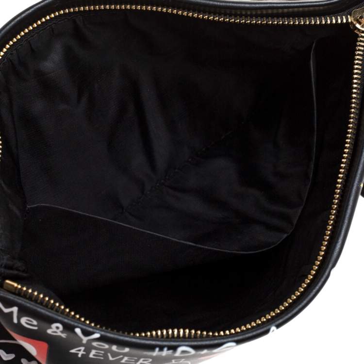 Pre Owned Dolce & Gabbana Black Graffiti Print Leather Cleo Clutch Bag