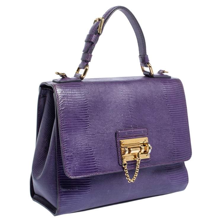 Pre Owned Dolce & Gabbana Purple Lizard Embossed Leather Medium Miss Monica Top Handle Bag