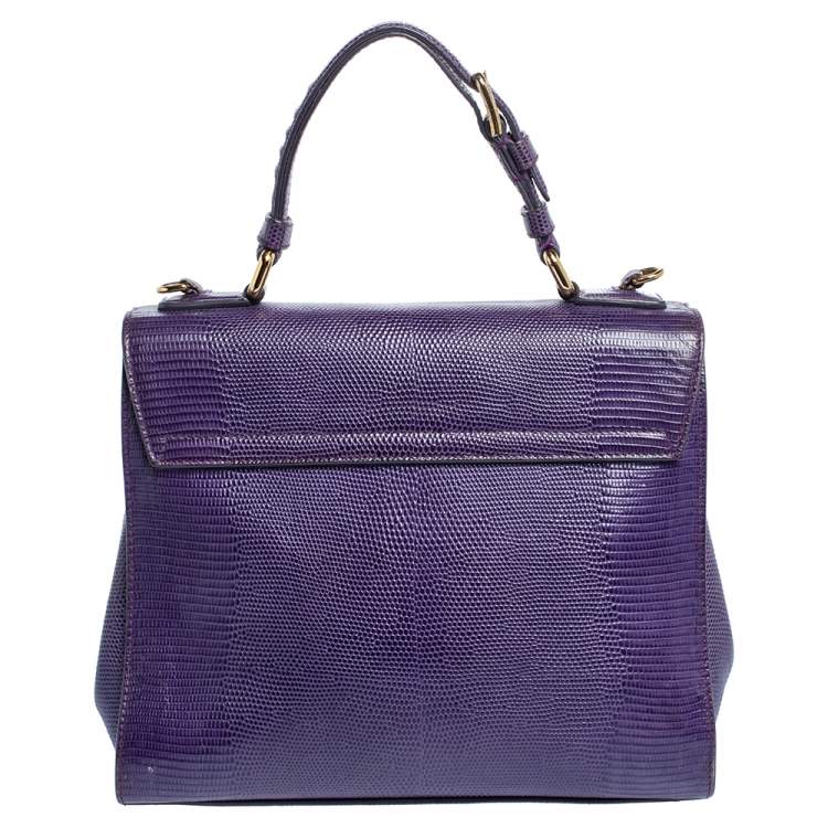 Pre Owned Dolce & Gabbana Purple Lizard Embossed Leather Medium Miss Monica Top Handle Bag