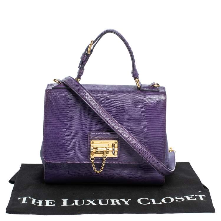Pre Owned Dolce & Gabbana Purple Lizard Embossed Leather Medium Miss Monica Top Handle Bag