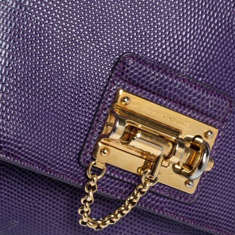 Pre Owned Dolce & Gabbana Purple Lizard Embossed Leather Medium Miss Monica Top Handle Bag