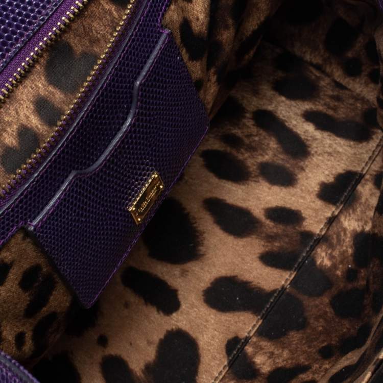 Pre Owned Dolce & Gabbana Purple Lizard Embossed Leather Medium Miss Monica Top Handle Bag
