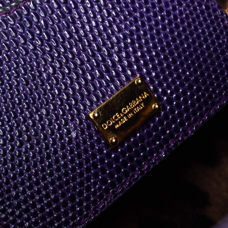 Pre Owned Dolce & Gabbana Purple Lizard Embossed Leather Medium Miss Monica Top Handle Bag