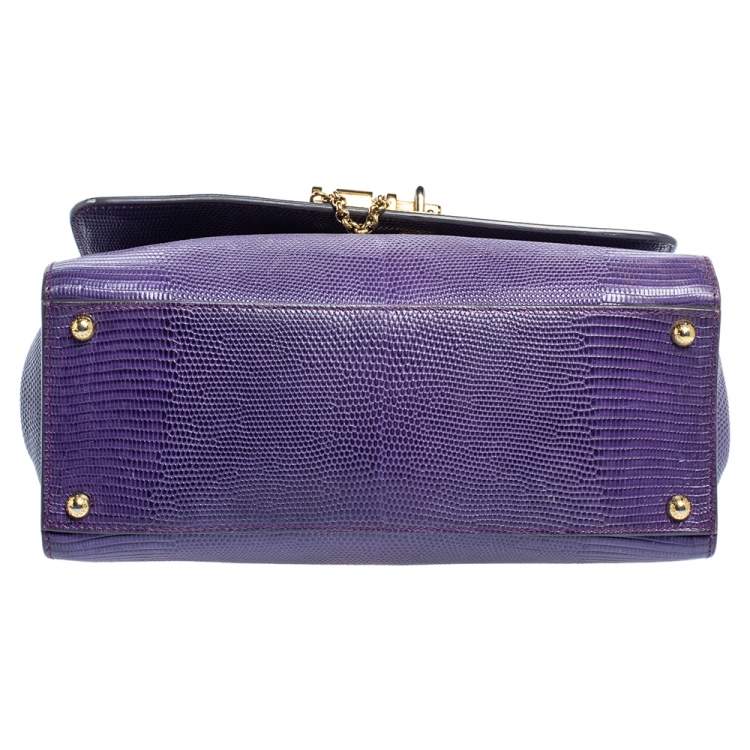 Pre Owned Dolce & Gabbana Purple Lizard Embossed Leather Medium Miss Monica Top Handle Bag
